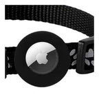 Apple AirTag seated inside the black silicone collar holder