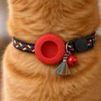 Close-up of a cat wearing the fiesta braid AirTag collar